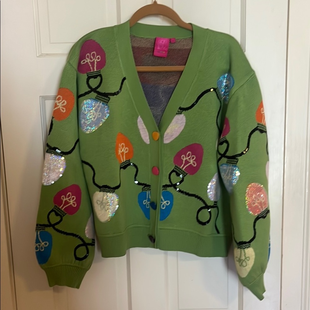 *NEW* Queen of Sparkles “Lights On” Festive Green Cardigan ~ Size S